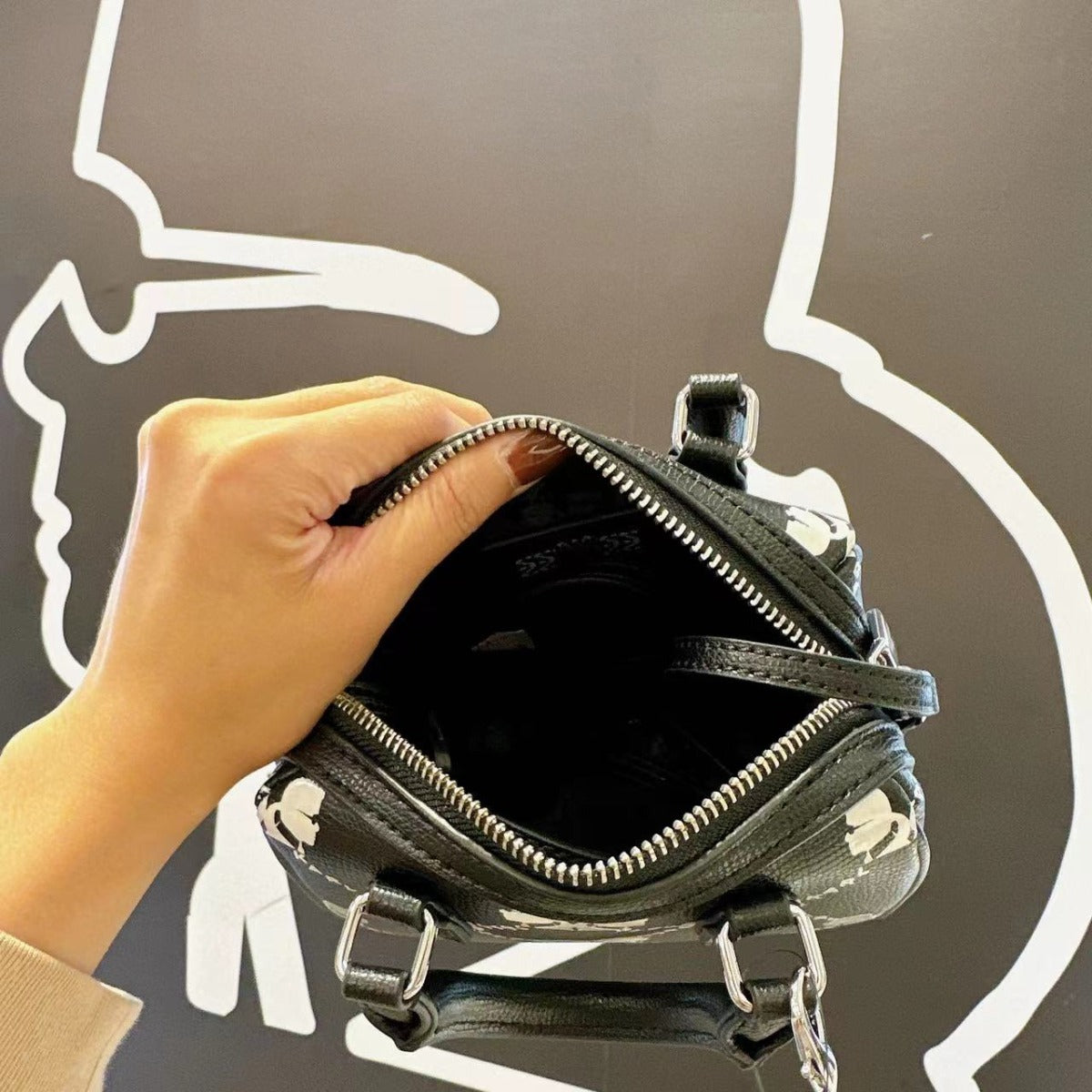 Karl Lagerfeld Paris LH2E45BU Adele Mini Satchel Crossbody In BLACK/WHITE Karl Lagerfeld Paris LH2E45BU Adele Mini Satchel Crossbody In BLACK/WHITE